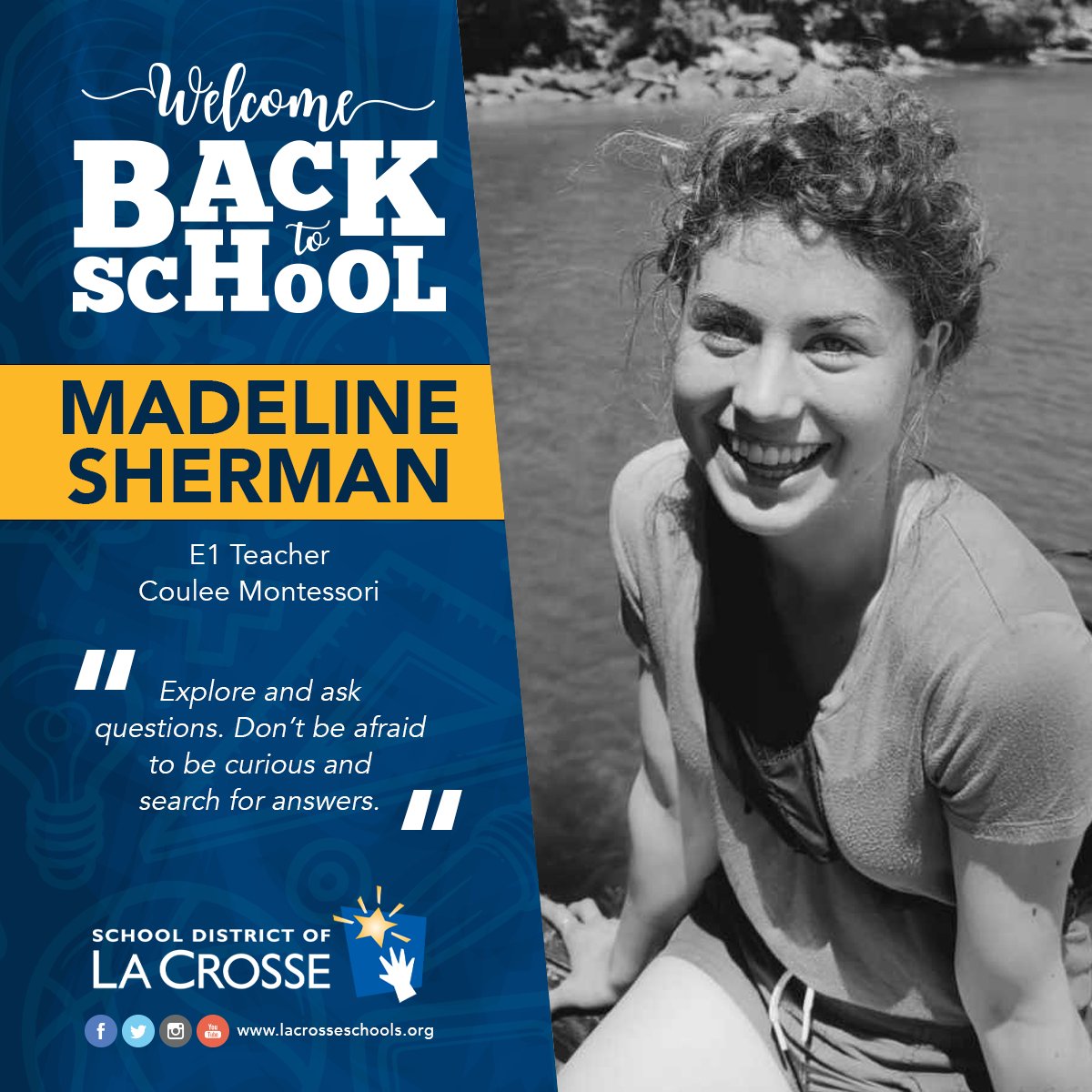 ⭐️Time for another 2023-2024 new staff intro! We're pleased to have new Coulee Montessori E1 #Teacher Madeline Sherman join the crew. Please help us welcome Madeline to our #WeAreLaCrosse family!
