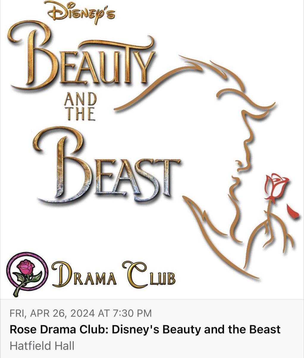 HatfieldHall's tweet photo. April also brings "Disney Magic" to stage as the Rose Drama Club presents its' spring musical, Beauty and the Beast!  Don't miss this classic, enchanting tale put on by our incredibly talented students!

Tickets: https://t.co/95USMLIbLl 

#hatfieldhall #disney #beautyandthebeast https://t.co/9j3UjxhroP