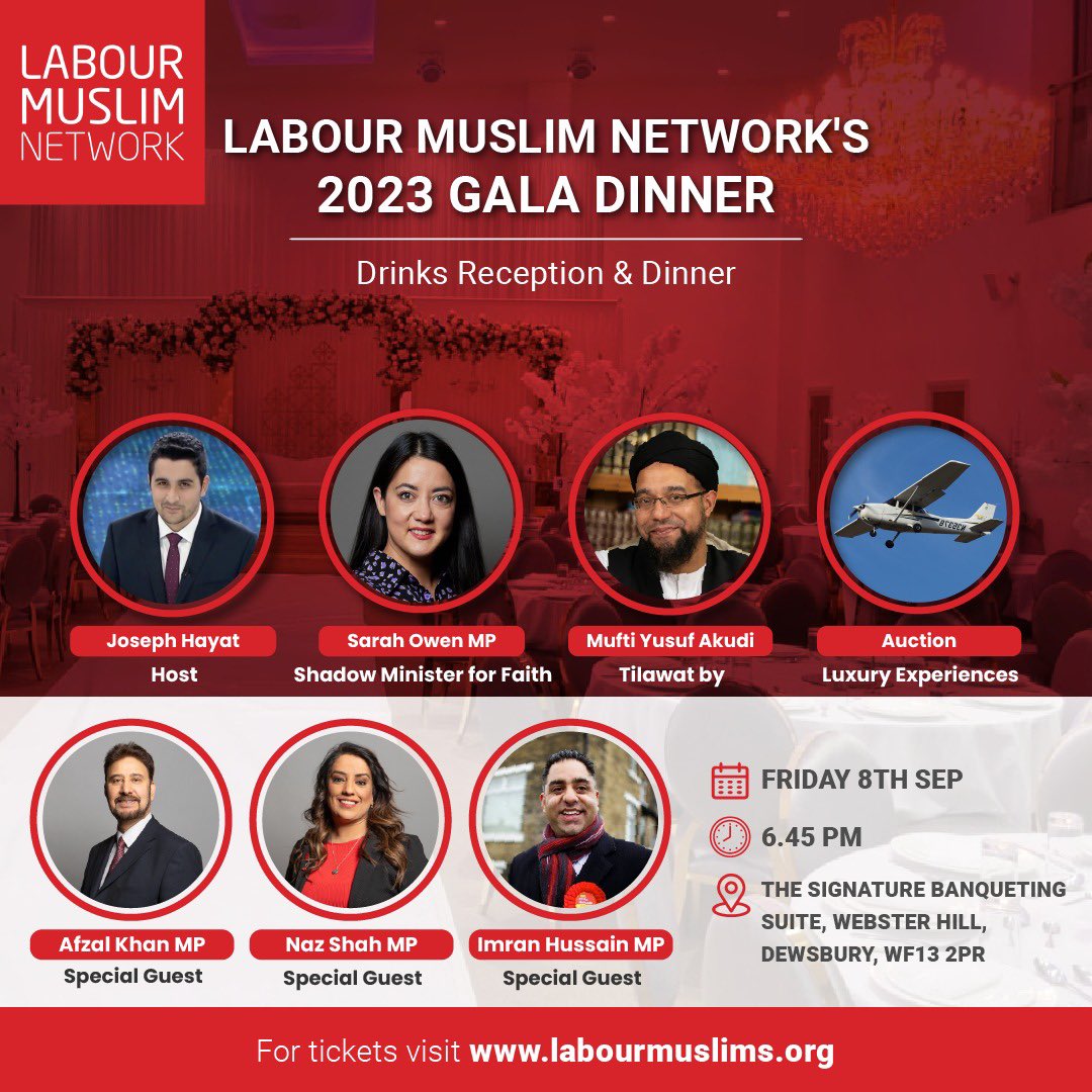 🚨 Tickets now available for the LMN 2023 Gala Dinner! Connect with Labour members from across the UK and special guests this September in our special annual event. Join @SarahOwen_, @Afzal4Gorton, @NazShahBfd, @Imran_HussainMP, our host @josephhayat and so many more! Tickets…