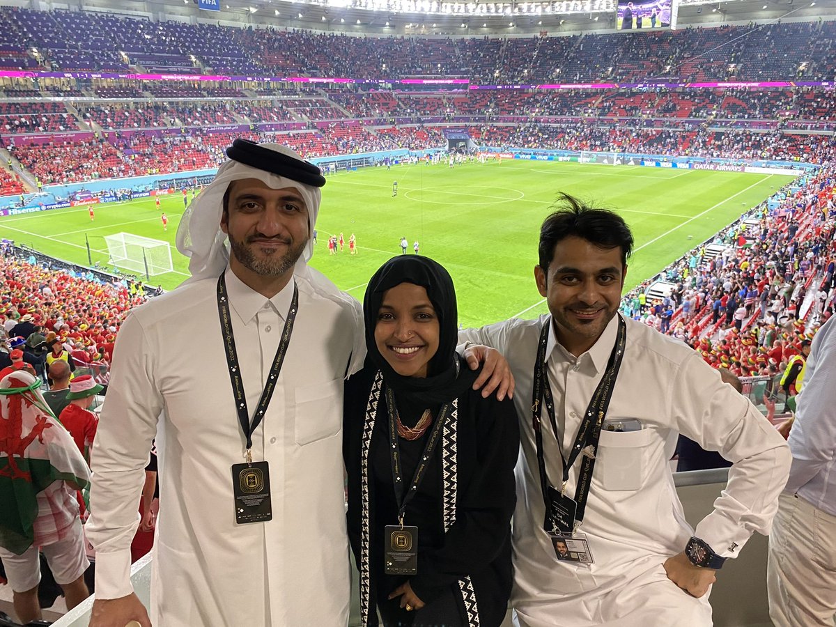 HillelNeuer's tweet photo. 3/ Omar: “We are slated to host the World Cup next with Mexico and Canada. I wonder what kinds of conversations will be had, and how many people will object to that happening with the history of indigenous people, of enslavement, of police brutality.”  

“In the world that we're living in right now, and the way in which we understand history, there are no perfect countries that have a perfect record.”