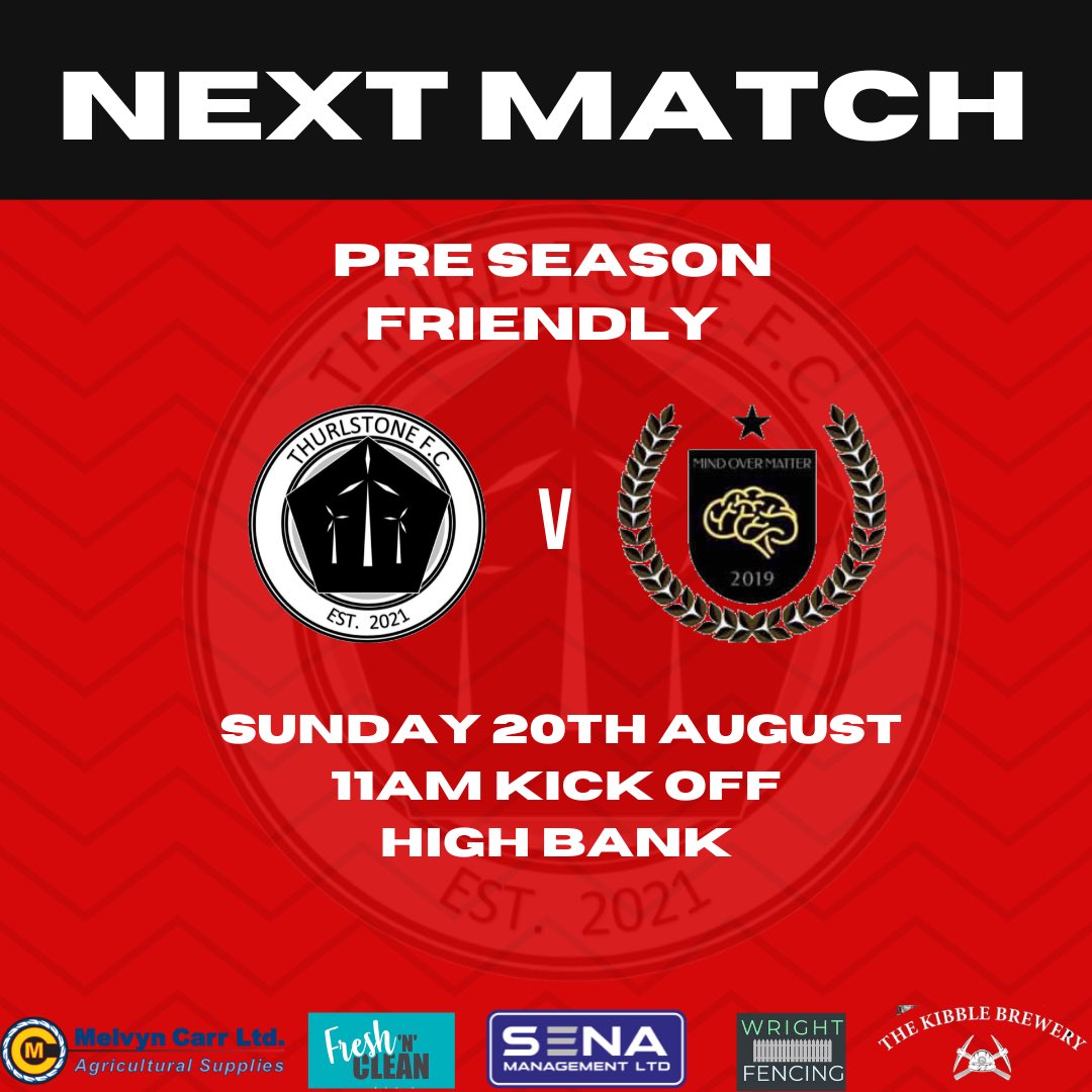 Final pre season game on Sunday as we host Mind Over Matter FC up at High Bank. 

One last push before the season starts, the lads would appreciate any support as ever.