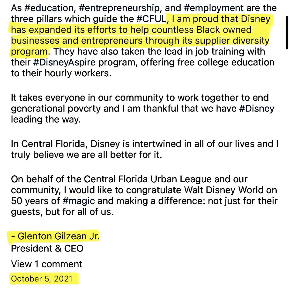 CarlosGSmith's tweet photo. The grift is strong in Florida 👇🏼

Glen Gilzean in 2021: I’m proud of Disney’s supplier diversity program!

DeSantis appointee and Disney district director Glen Gilzean in 2023: “The so-called diversity, equity, and inclusion initiatives…were illegal and simply unamerican,” https://t.co/qC9tHHckDy