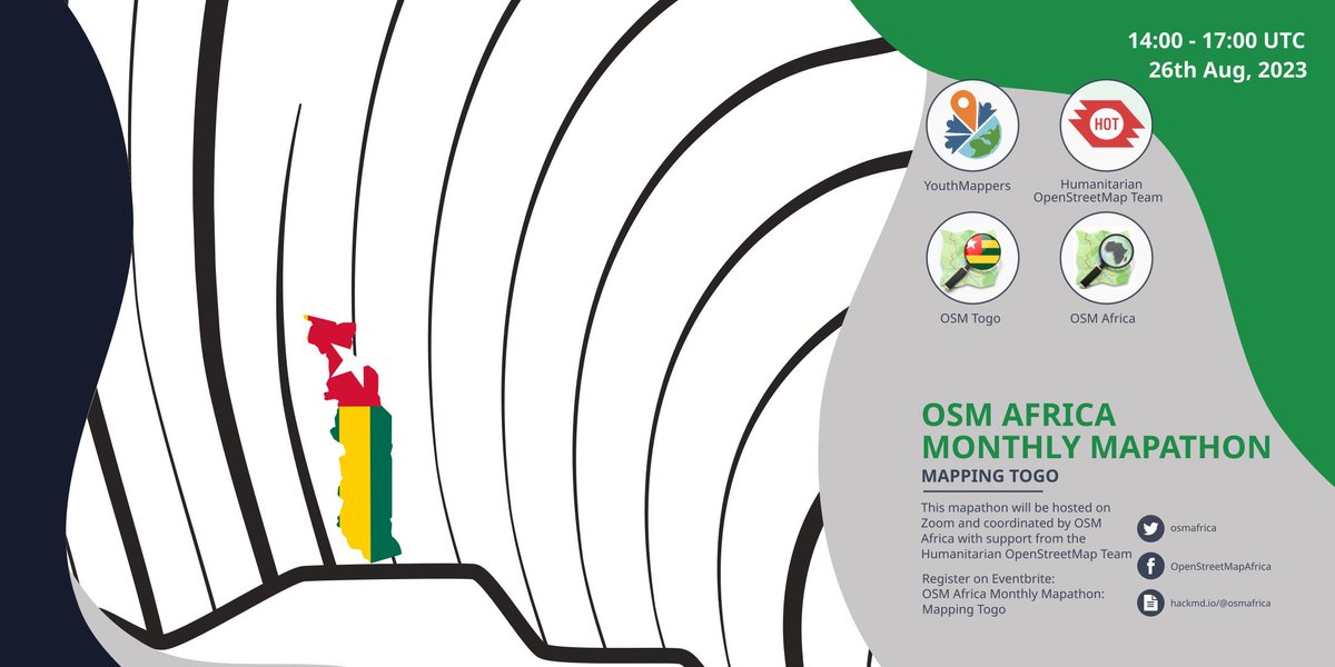 🌍 Rejoignez la communauté @osmafrica pour notre mapathon mensuel 🗺️! Ce mois-ci, cartographions ensemble le #Togo 🇹🇬. Inscrivez-vous maintenant et améliorons la carte du Togo sur #OpenStreetMap ! 🗺️🚀 👉bit.ly/MapathonO #OSMAfrica #Map4Tg