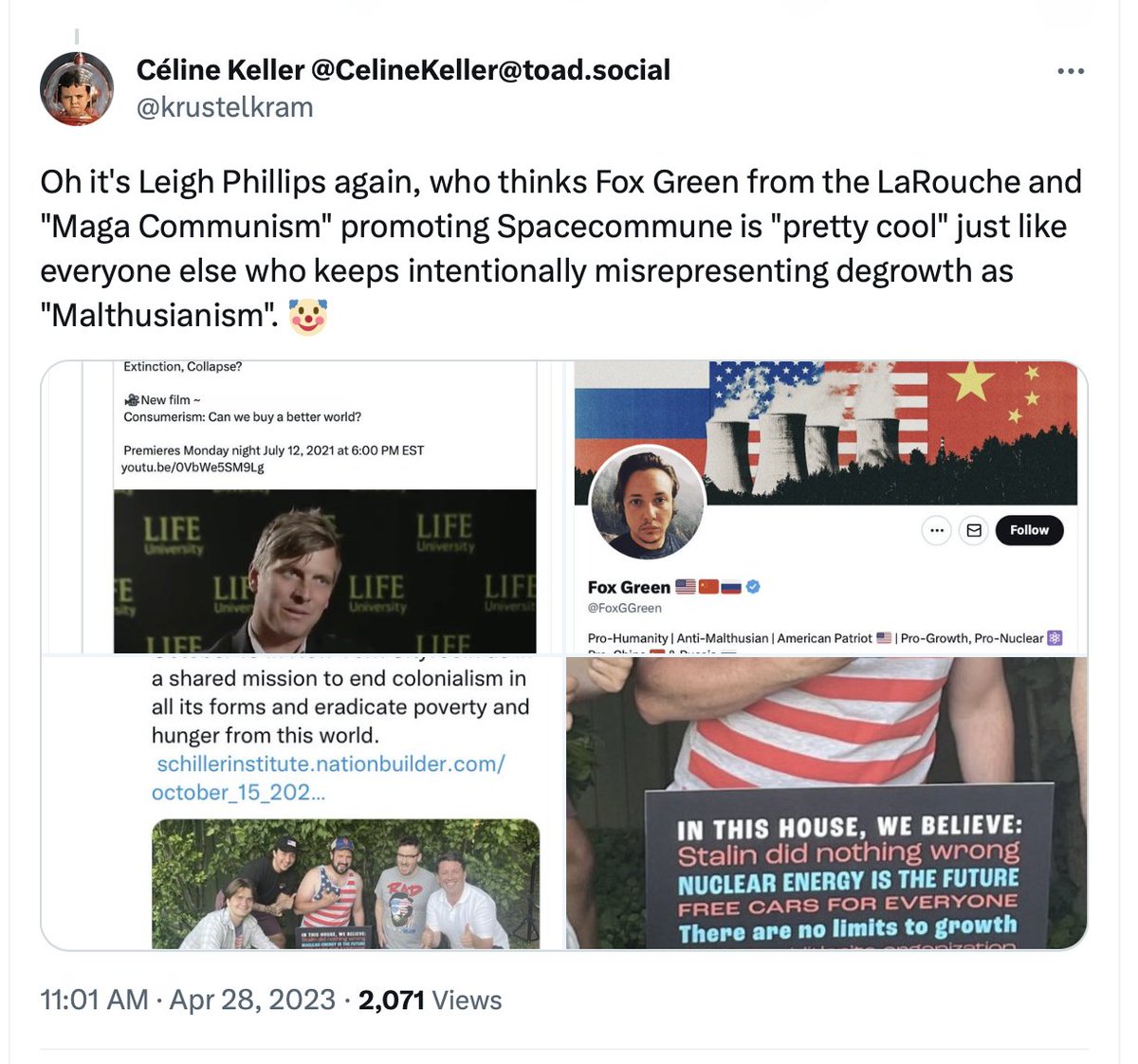 Here's Matt Huber + Leigh Phillips celebrating 'socialist' Holly Jean Buck 4 claiming the climate movement is helping fossils by opposing CCS + some people worse than the ecomodernist 'endless growth' cult they also think are cool: the LaRouche Spacecommune MAGA communists ...
