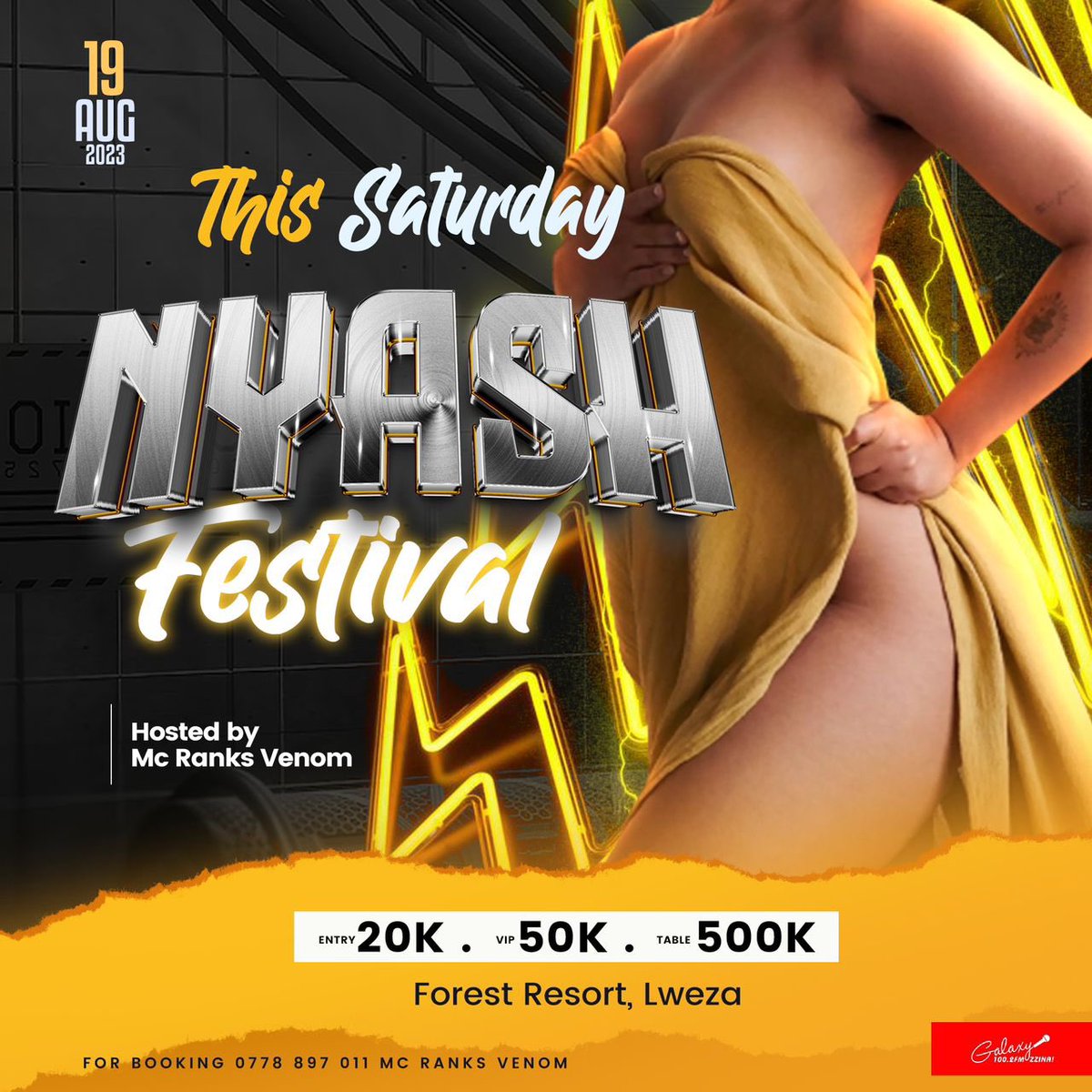 ATTENTION‼️

The first ever edition of the #NyashFestival is happening on 19th August 2023 at Forest Resort Lweza. 

Get ready to party with the Kampala’s finest babes with the biggest behinds.

Proudly powered by Uganda’s Number One Radio Station.