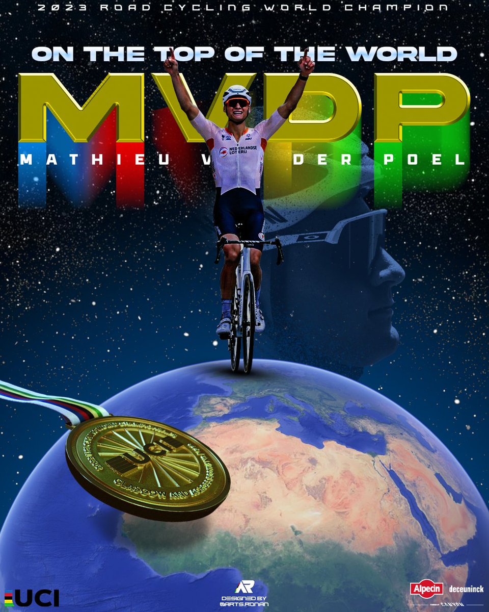 ArtsRonan's tweet photo. What an incredible race carried out by @mathieuvdpoel  who won the 2023 world champion title !!

#graphicdesign #cycling #designer #poster #affiche #design #graphicdesigner #velo #roadcycling https://t.co/1cByDEoGYo