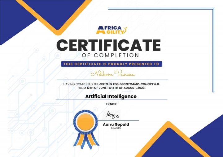 nessa_ndikom's tweet photo. I’m happy to share that I’ve obtained my certificate of completion of the African Girls in Tech Bootcamp (Cohort 6.0) from @AfricaAgility! 💃🏾

After the rigorous 2 months training, I can proudly answer entry-level AI/ML engineer. 🙏🏾🚀

Baby steps. 😌

#baeintech https://t.co/aUO82drFz8