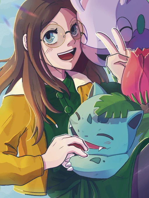 A self portrait with two of my favourite Pokemon for a friend's project  