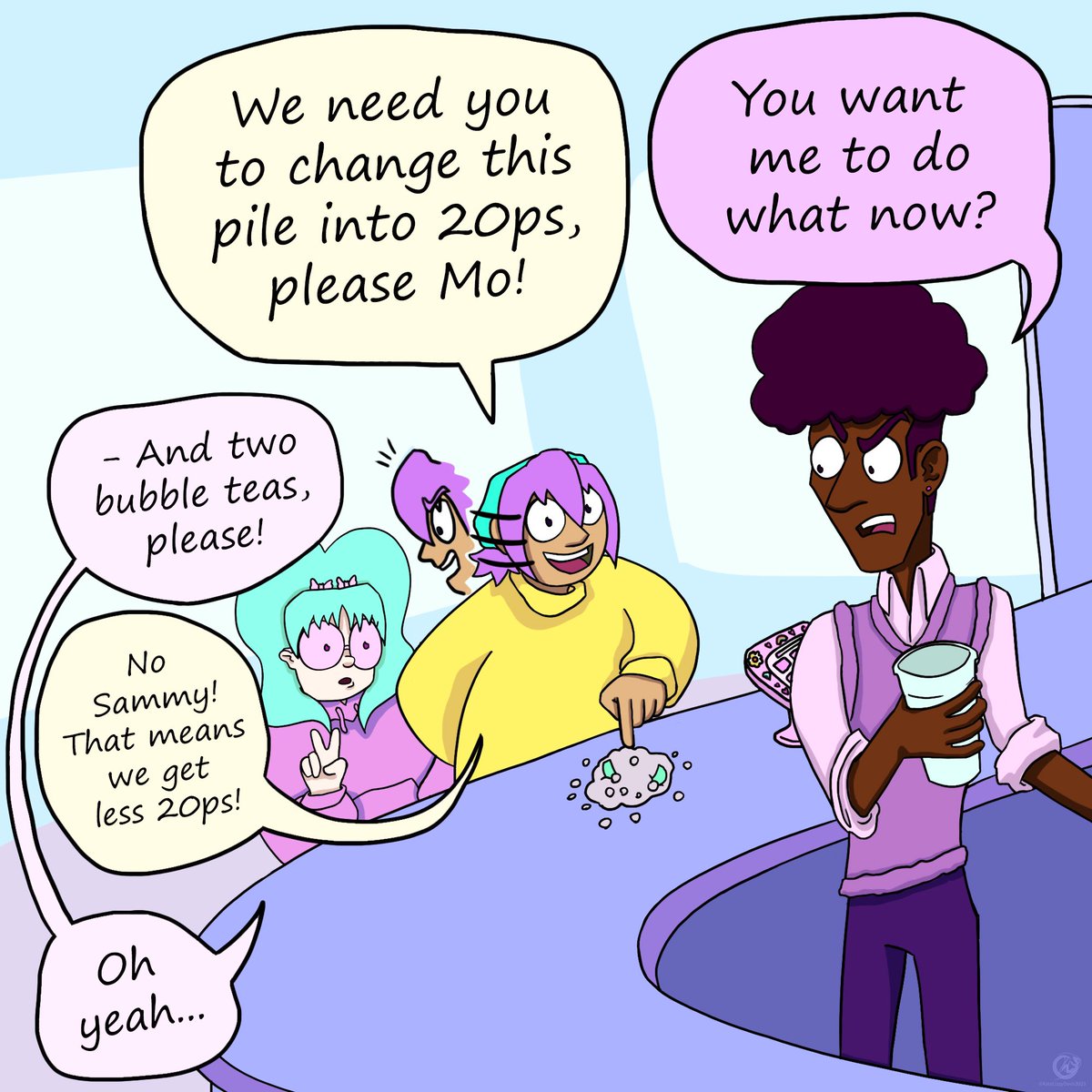 GreedyOuroKLD's tweet photo. 20p Adventures, 20p Shorts, Episode 4.
-
Mo truly has a heart of gold, even if it’s hidden behind a grumpy exterior. 
-
#lgbtcomic #comicartist #illustration #artist #cartoonist #nonbinary #nonbinarycharacter #art #cat #downssyndromecharacter #scifi #comedy #funny #queerartist https://t.co/Jgkhdhkr4L