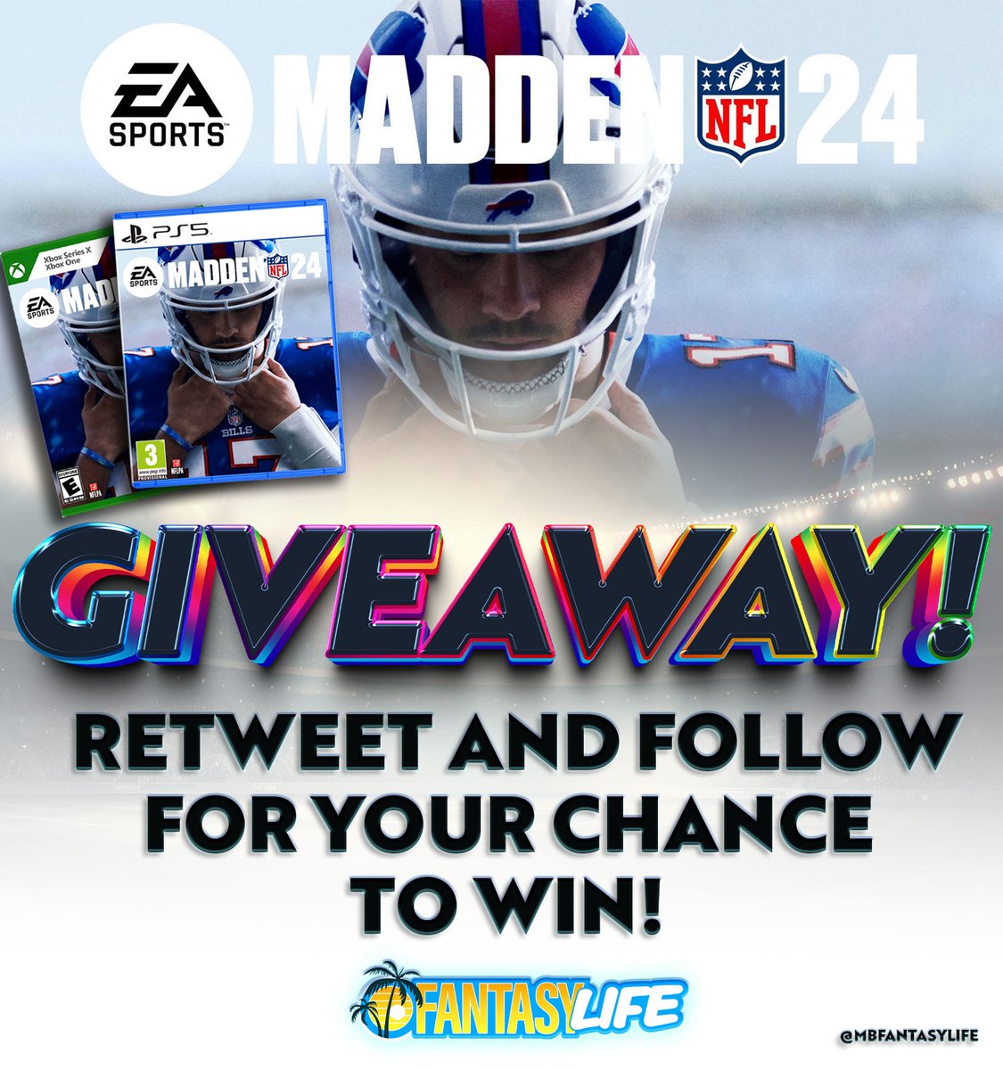 🔥 MADDEN 24 GIVEAWAY 🔥

Retweet and follow us for a chance to win a free download of this year’s <a href="/EAMaddenNFL/">Madden NFL 26</a> 🎮