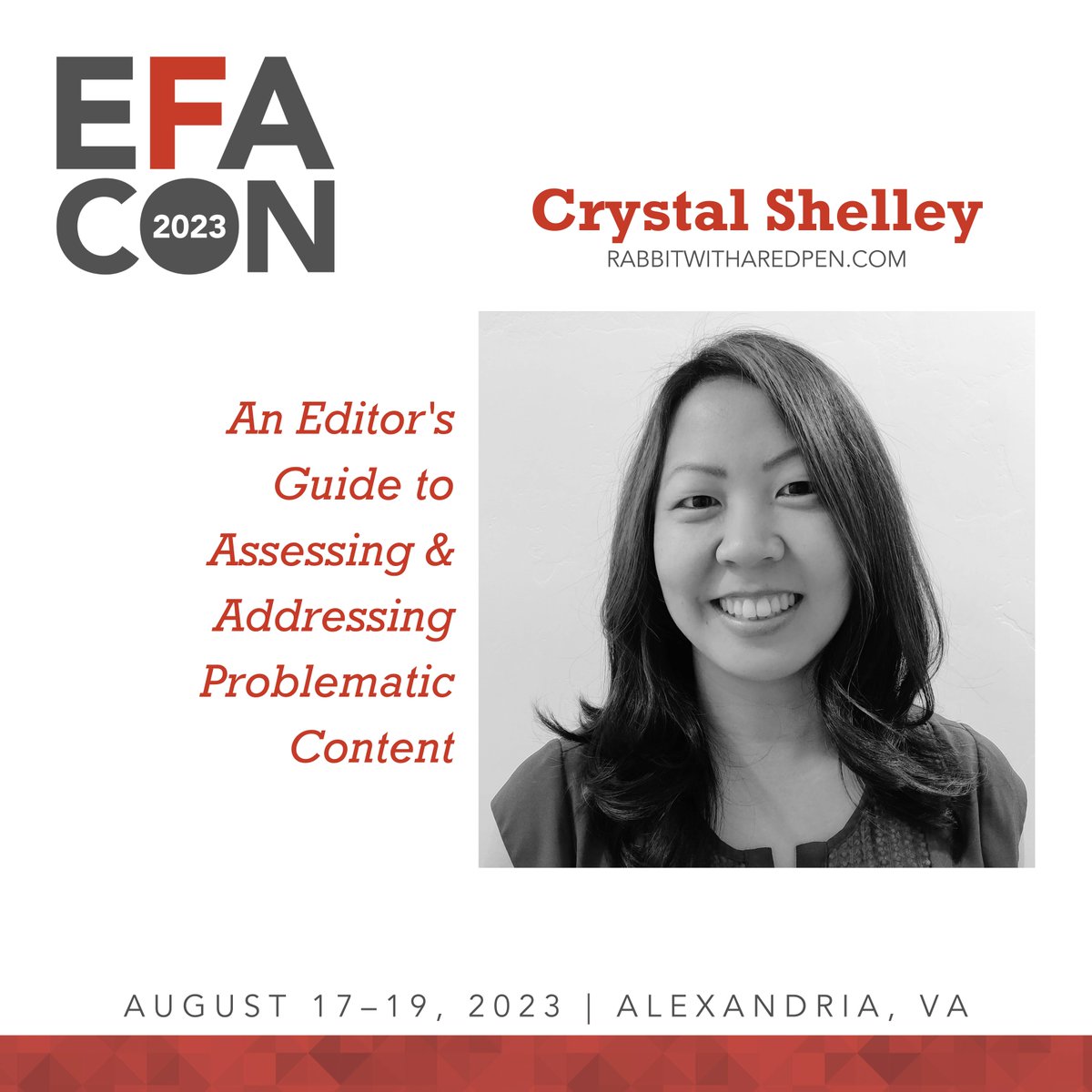 I'm heading off to #EFACON2023 today! I'll be touring parts of DC, debuting a new presentation called 'An Editor's Guide to Assessing and Addressing Problematic Content,' and seeing lots of edibuddies. ❤️ 

If you see me, please stop me and say hi!
