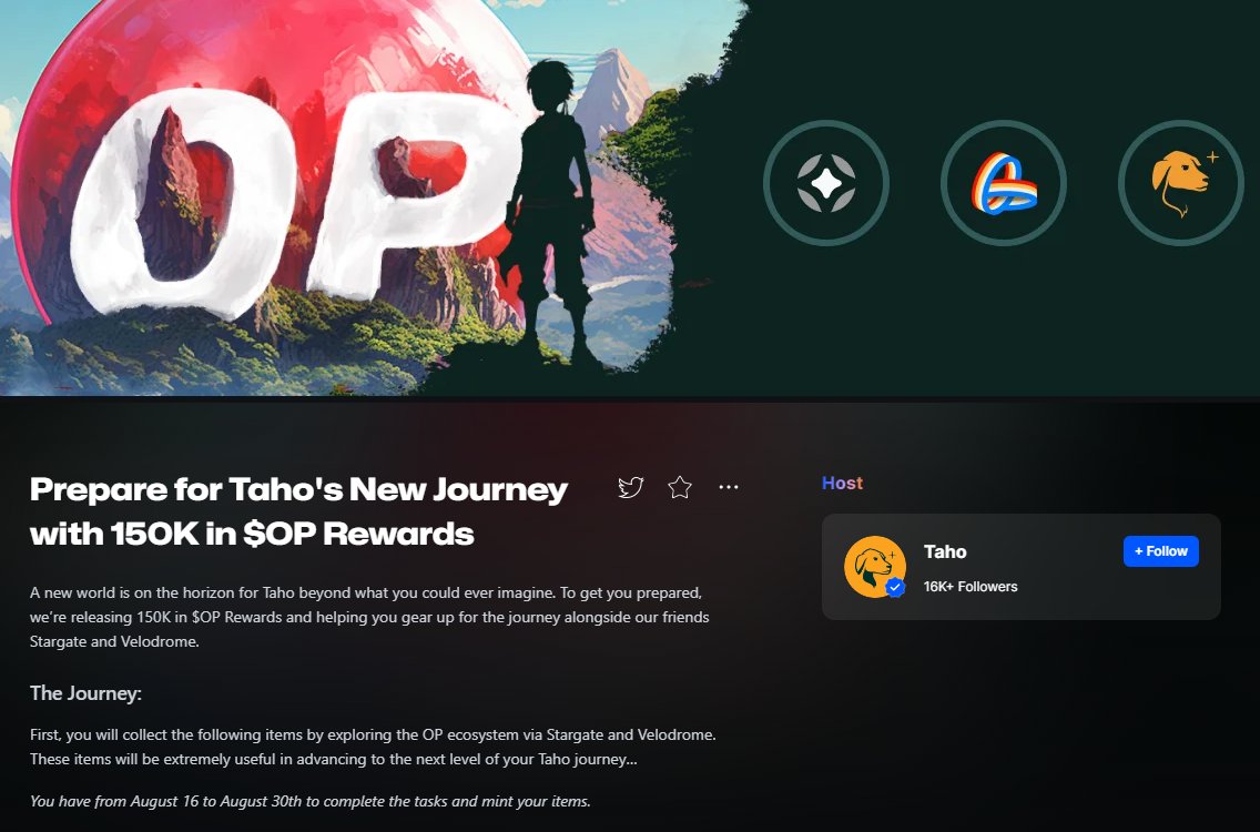CryptoDuck_TH's tweet photo. กิจกรรม "ล่า-หา-หมา" กับ Taho 
ล่า $OP จากตามหา NFT 3 ชิ้นกับกระเป๋า @taho_xyz
.
รางวัลรวม 150,000 OP แบ่งเป็น
🔴 50K : สายสุลต่าน ยิ่งทำ vol มาก คะแนนยิ่งเยอะ ส่งผลต่ออันดับบน leaderboard
🔴 100K : สายเข้าร่วม แจกเท่ากันทุกคน สำหรับคนเก็บ NFT ครบ 3 ชิ้น จาก 3 เควส
.
ต่อ 👇 https://t.co/P0oLvhmcCB