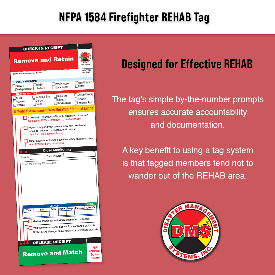 DMSTriageTags's tweet image. Summer is here, and that means high temperatures!  Ensure your department incorporates our Firefighter REHAB Accountability System (DMS-06200) to document personnel safety.

Contact your rep for pricing.

#DMS
#FirefighterREHAB