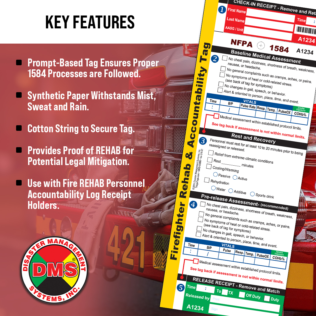 DMSTriageTags's tweet image. Summer is here, and that means high temperatures!  Ensure your department incorporates our Firefighter REHAB Accountability System (DMS-06200) to document personnel safety.

Contact your rep for pricing.

#DMS
#FirefighterREHAB
