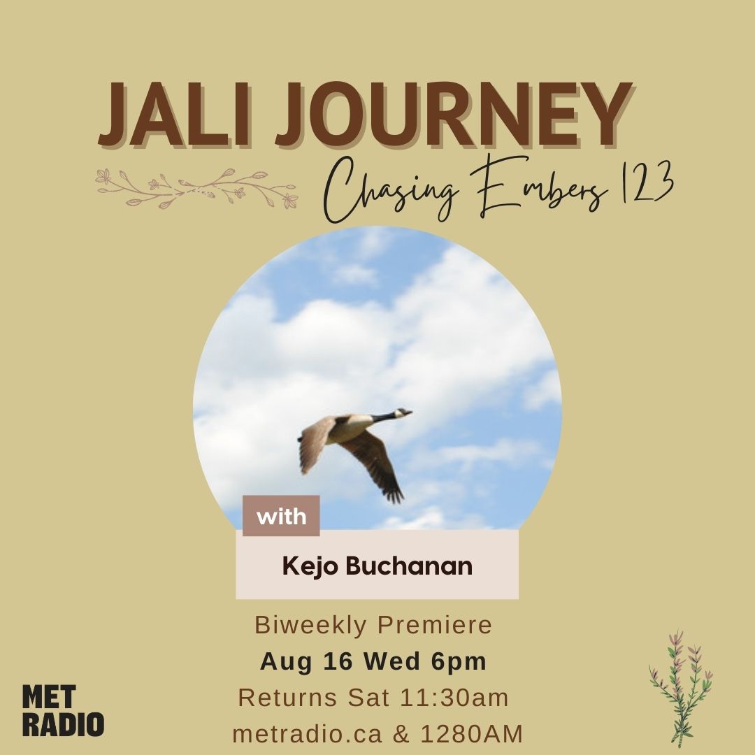 Jali Journey ✨ Chasing Embers 123
<a href="/metradio1280/">Met Radio</a> 
Wed Aug 2nd at 6pm &amp; Returns Sat 11:30am
🌿✨🌿✨🌿
@melissalaveaux @attaboyadrian <a href="/jtaylorband/">Julian Taylor</a> <a href="/AnnabelleMusic/">Annabelle Chvostek</a> <a href="/rayezaragoza/">Raye Zaragoza</a> 

#JaliJourney #folk #roots #acoustic #CommunityRadio
