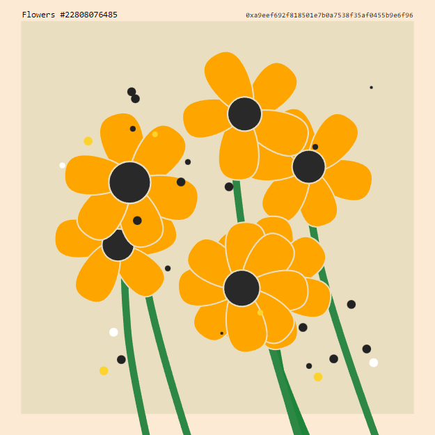 dailofrog's tweet photo. all flowers generated uses my flower engine, which renders onchain animated SVGs

opensea: 
https://t.co/VRbbiIOYwX

contract:
https://t.co/ZjhT2IHoaN

🌻🌸🌷🌻 https://t.co/eL39cYV8HG