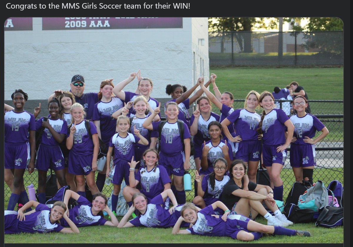 The <a href="/MilanMSOfficial/">Milan Middle School</a> soccer team with the win. We have such wonderful students and they are so much fun to watch. #MilanAwesome