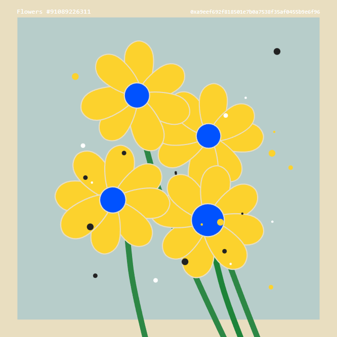 dailofrog's tweet photo. all flowers generated uses my flower engine, which renders onchain animated SVGs

opensea: 
https://t.co/VRbbiIOYwX

contract:
https://t.co/ZjhT2IHoaN

🌻🌸🌷🌻 https://t.co/eL39cYV8HG
