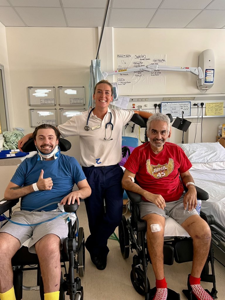 ❗️The boy band is breaking up❗️as one of the high level SCI patients heads to Oswestry and fingers crossed the other not far behind. 10/10 banter with these pair the past 6 weeks and both doing incredible!! #rehablegends #SCI #spinalcordinjury #neurosurgery **consent gained**