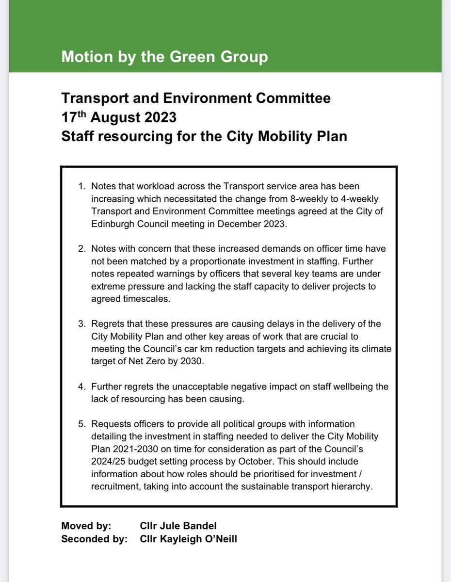 Edinburgh’s transport system should be accessible, sustainable and healthy -> but officers keep warning us that transport staff are under huge pressure -> we need more investment in staffing -> my motion will give parties the figures needed for the next council budget proposals