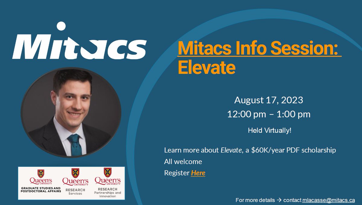 Hey QueensU!  Learn more about Mitacs Elevate - a Partnership PDF Program valued at $60K/year

 Sign-up for a lunchtime information session tomorrow in 🧵 

@MitacsCanada @QueensEngineer @queensuResearch @QUartsci @QueensInnovates @QueensSGPS @QueensuVPR @KristinESpong