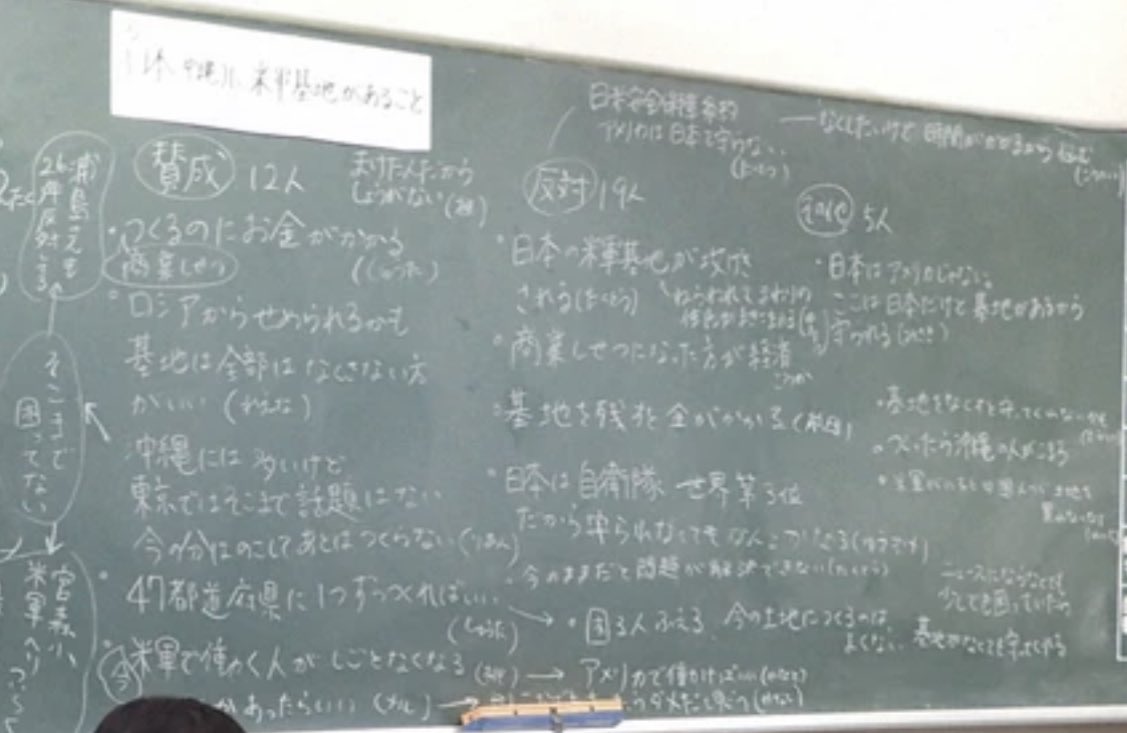 Kaku_Takeyoshi's tweet photo. 【独り言】

とある小学校の6年生の皆さんへ

小学生だからといって、一国の総理大臣にお手紙を送っても返事はきません。

もし、総理が皆さんに直接返事をすると、全国からお手紙が来て、それにも返信しないといけなくなります。
返事をもらえない誰かがクレームを述べるからです。
そうすると、総理大臣は、本来やるべきお仕事ができなくなります。

だからこそ、皆さんが大人になって、選挙にいって選ばれた議員が、国会で皆さんの意見を代わりに伝えたり、質問する議会制民主主義という制度があります。

総理大臣からのお返事が来ない！と非難すること自体がおかしいことは小学6年生ならわかると思います。

ちなみに、皆さんが大人になって、会社に就職した場合、わからないことがあったり、不満があっても、いきなり社長に手紙を送ったりするのは決しておすすめしません。
社長は、（普通は）回答してくれませんし、少なくとも会社の中で変わった人間だと思われます。
いきなり社長に手紙など送らず、ちゃんと順序を踏んで、先輩や直接の上司に相談しましょう。

あと、皆さんの議論では、辺野古移設について、賛成1人、反対29人でした。
色々なことを考えて、自分なりの意見を持つことは素晴らしいことです。

でも、辺野古移設は、皆さんより生活に直接に関係のある沖縄の方でも、「反対」が54％で「賛成」が33％です。

ものすごく難しい問題で全員が納得する正解はもちろんありません。

ただ、なぜ、皆さんのほとんどが反対なのに、沖縄に住みながら賛成している人が33%もいるのだろう？と、色々な角度から議論することも重要です。

また、お手紙の内容についても、記事中の黒板の記載を見ても、皆さんの中でも色々と違う意見があったのではないかなと想像します。

それでも。
皆さんのお手紙は、

『和光小学校6年2組一同』

と全員が全員同じことを考えているかのような文面になっています。

これは『全体主義』というものに繋がる本当に危険なものです。

もし、「私は意見が違うのに、一同とかおかしいな」、「自分は、よくわからないのに、勝手に内容が決まっちゃったな」、「私は私なのに、なぜ主語が全部「ぼく」なのかな？」と思ったら、その感覚は極めて正しいです。
その感覚は、ぜひ大切にしてください。

そもそも、本当にこのお手紙は、皆さんが皆さんの意思で書きましたか？

自衛隊のことを、「軍（自衛隊）」などと呼称するのは、この日本で、ごくごく一握りの人しかいません。
「今までは守るための軍だったのが、攻めることもできる軍にした」などと、考えている人もごくごく一握りです。

「コスタリカのように軍をなくせませんか？」とありますが、コスタリカには非常時の徴兵制（命令で兵士になる義務）があり、集団的自衛権というものにも加盟しています。
1万人規模の国境警備、海上監視、警備隊もあり、米軍主催の合同軍事演習にも参加する特別強襲隊もあります。
そのことを知って、コスタリカのようになりたいと本当に思っていますか？

お手紙を書くときに、先生は教えてくれませんでしたか？インターネットや図書館で調べましたか？
人に何かを質問するという行為には責任が伴うことを学びましたか？

皆さんの手紙は、総理だけでなく、報道各社にも送られています。
そして、その送り先は、（宛先を見る限り）在日米軍や防衛強化に反対している報道社です。
誰がどう選んだのかはわかりませんが、仮に先生が選んだのであれば、先生が何が正しいと考えている人なのか、なぜ報道各社に送ったかは想像できるはずです。

先生がいっているから、みんなが言っているから、正しいわけではありません。
新聞も、本も、インターネットの情報も本当かどうかわかりません。
だからこそ、できるだけ多くの情報に触れ、友達とも話して、反対意見も知り、考える力を身につけてほしいです。

皆さんは、まだ真綿のような小学生で、これから学ぶことも多いので、いま、自分の結論を出す必要などは全くありません。

これからの日本を背負う皆さんだからこそ、たった1人の先生の影響で考えを決めてしまうことなく、常に、幅広く新しい情報に触れて欲しいです。
特定の価値観に偏ることの危険性についても、ぜひ考えて欲しいです。