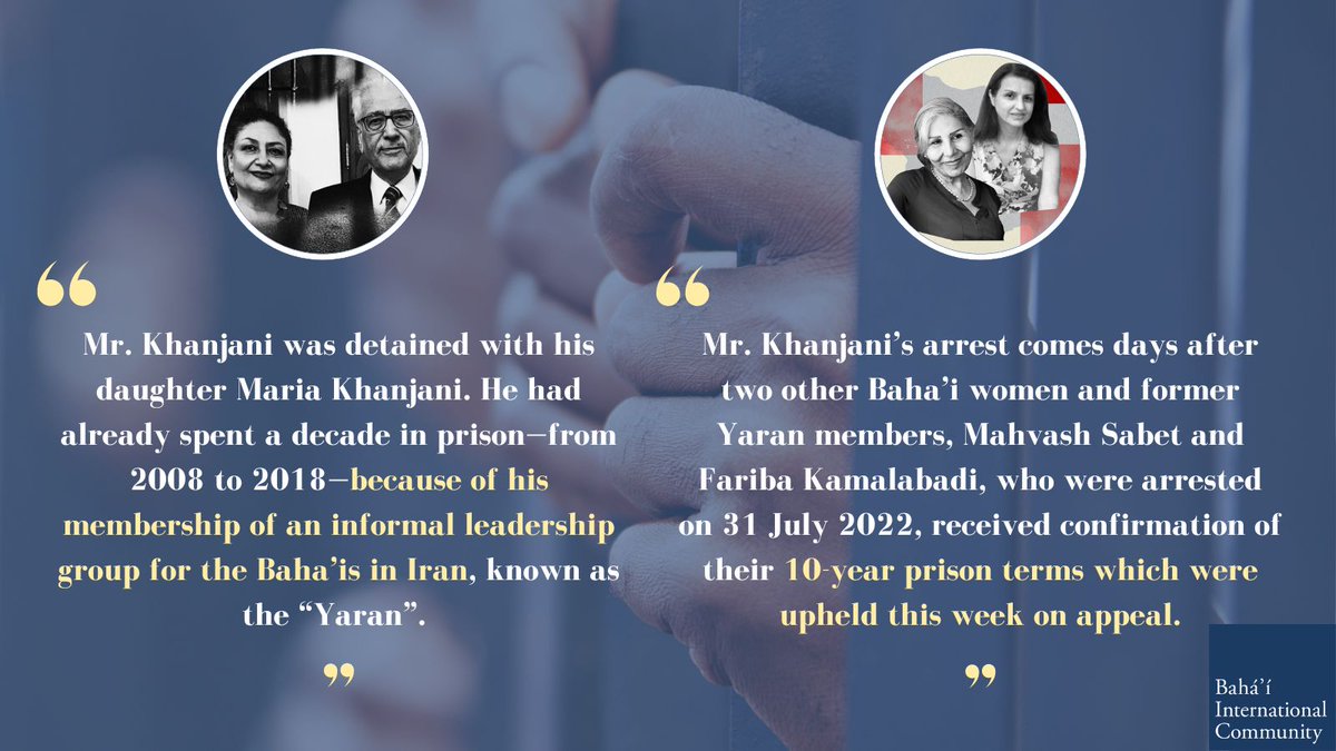 BahaiBIC_Rights's tweet photo. Mr. Khanjani, a 90 year old Baha’i man with health issues has been arrested. His arrest added to a new wave of persecution against the Baha’is in Iran in recent weeks, with over 180 incidents of persecution against the community, including over 60 arrests and imprisonments. The cruelty meted out to the Baha’is in Iran has no limits. No human being, bound by even the slightest principles of fairness, would regard it as anything other than a gross miscarriage of justice to imprison, without a shred of evidence, a 90 year old man who has already suffered profound persecution for his faith.” #Iran #ourstoryisone #bahai #HumanRights