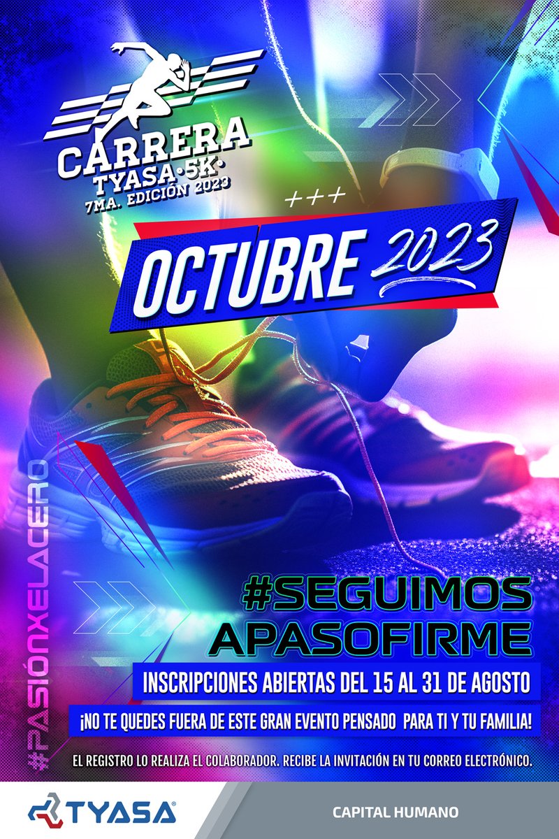 TYASA42's tweet photo. TYASATLÓN 7º edición 2023
El evento más esperado regresa, nos vemos en Octubre... próximamente fecha por anunciar
Hemos enviado la Convocatoria a tu correo, ¡no te quedes fuera y reserva tu lugar!
Inscripciones abiertas del 15 al 31 de Agosto
#SeguimosAPasoFirme https://t.co/3CMl28SlUZ