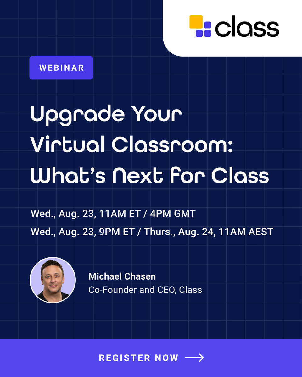 WeAreClassTech's tweet photo. Join us for an exciting webinar hosted by @michaelchasen, Co-Founder and CEO of Class, as we delve into what Class 2.0 can do for online classes and virtual instructor-led training. Secure your spot --> https://t.co/6IYSyR1FgI

#VirtualLearning #OnlineEducation #ActiveLearning https://t.co/AQ5eZijjsK