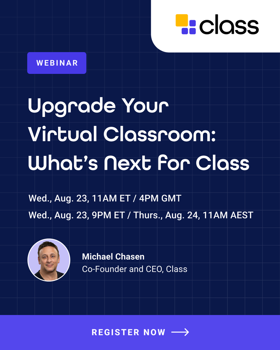 Join us for an exciting webinar hosted by @michaelchasen, Co-Founder and CEO of Class, as we delve into what Class 2.0 can do for online classes and virtual instructor-led training. Secure your spot --> bit.ly/45ovBjS #VirtualLearning #OnlineEducation #ActiveLearning