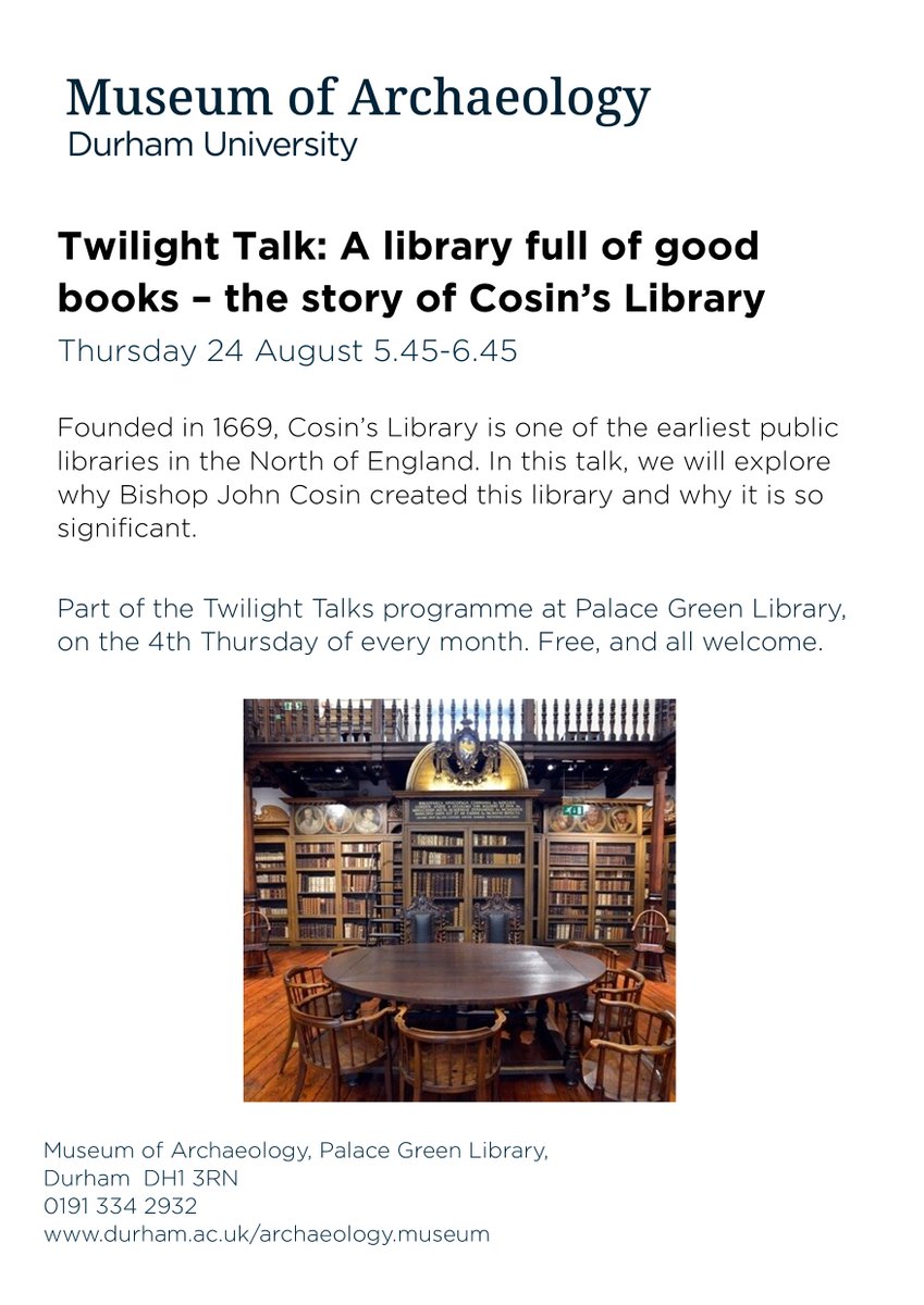 Date for your diary! Next week in Palace Green Library, come along for the next lecture in the 'Twilight Talks' Series!👇👇 #library #books #History