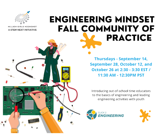 Click2Engineering is launching a fall #CommunityofPractice on engineering mindset, introducing out-of-school time educators to the basics of #engineering. Register here: bit.ly/3DmRsMF