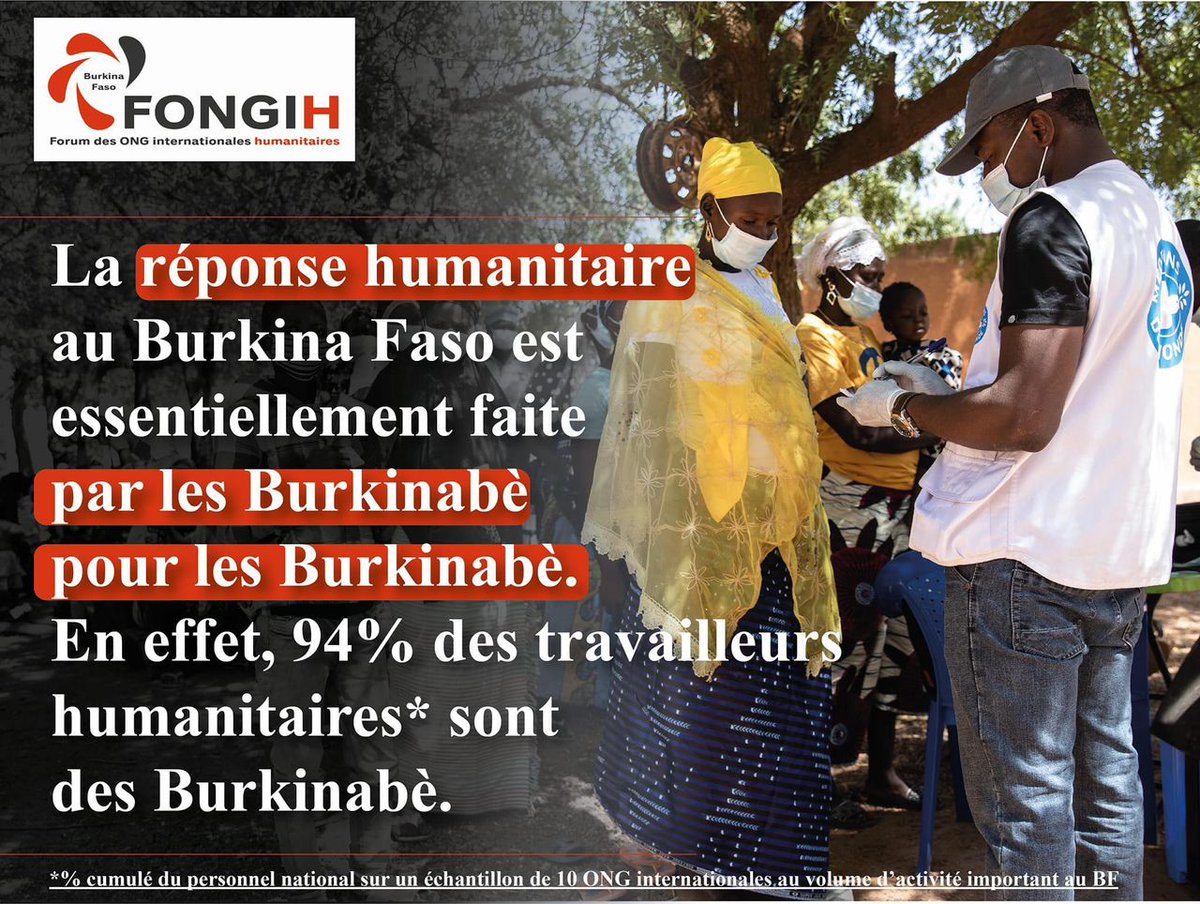 Action contre la Faim Burkina Faso (@acf_burkina) on Twitter photo La réponse humanitaire au 🇧🇫 est essentiellement faite par les Burkinabè pour les Burkinabè.
En effet, 94% des travailleurs humanitaires sont des Burkinabè.
#JMAH #FONGIH #actionhumanitaire
#QuoiQuilArrive #lwili <a href="/OCHABurkina/">OCHA Burkina</a> <a href="/ACF_France/">ActionContreLaFaim</a> <a href="/acfwestafrica/">Action Contre la Faim - West & Central Africa</a> La réponse humanitaire au 🇧🇫 est essentiellement faite par les Burkinabè pour les Burkinabè.
En effet, 94% des travailleurs humanitaires sont des Burkinabè.
#JMAH #FONGIH #actionhumanitaire
#QuoiQuilArrive #lwili <a href="/OCHABurkina/">OCHA Burkina</a> <a href="/ACF_France/">ActionContreLaFaim</a> <a href="/acfwestafrica/">Action Contre la Faim - West & Central Africa</a>