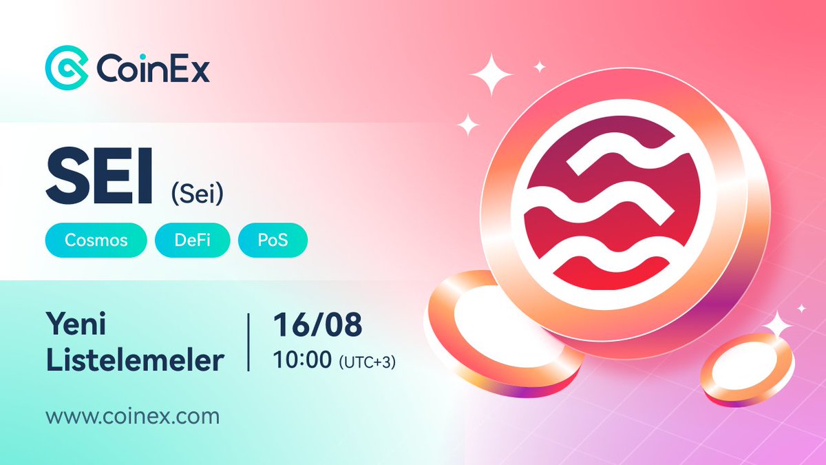 JCWeb3Growth's tweet photo. 🚀#CoinEx’te yeni listeleme: $SEI
✅ İşlem çifti: #SEI/USDT
✅ Alım Satım: 16 Ağustos, 2023
💡@SeiNetwork #Cosmos SDK ve #TendermintCore kullanılarak inşa edilen SEI Network, ticaret için özelleştirilen ve sektöre özgü bir layer 1 blok zinciridir
📌https://t.co/M1mifQxLMk
#CoinExTürkiye #borsa #DeFi
