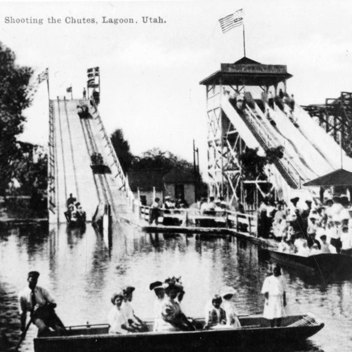 National Roller Coaster Day in Utah means one thing: #Lagoon! 🎢😍 Pictured here: Lagoon's first thrill-ride, 'Shoot-the-Chutes,' which opened in 1899. bit.ly/3OUtuyZ #UtahHistory #UtahHistoricalSociety