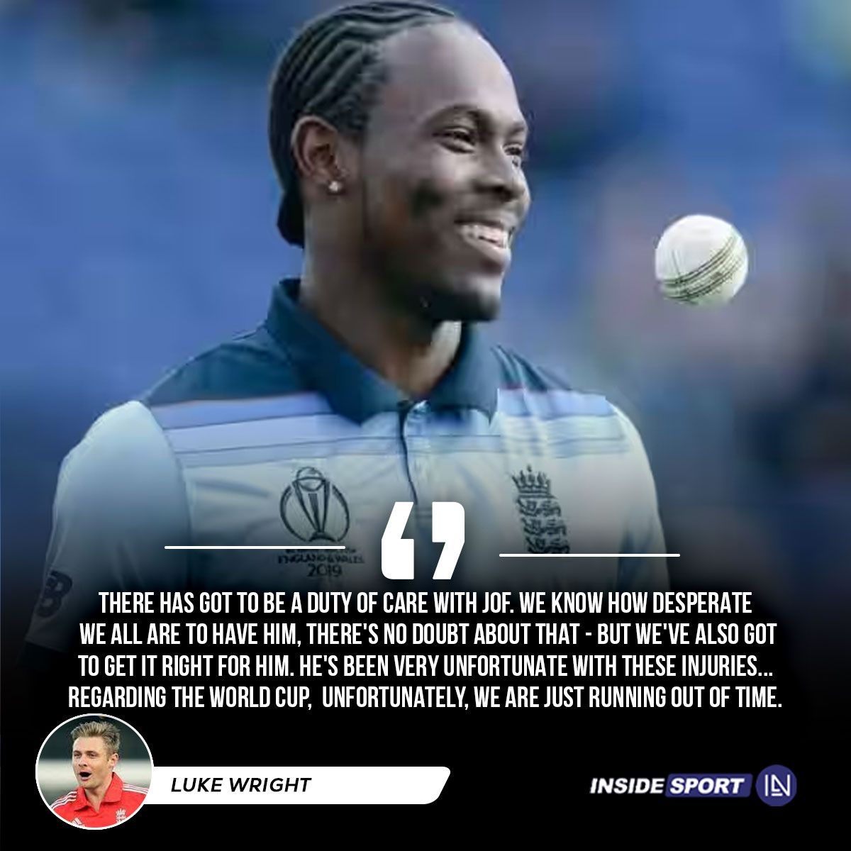 InsideSportIND's tweet photo. Luke Wright on Jofra Archer's road to Recovery and World Cup hopes 🏏⌛️
#LukeWright #JofraArcher #EnglandCricket #CWC2023 #Insidesport #CricketTwitter https://t.co/uezYNBEgSw
