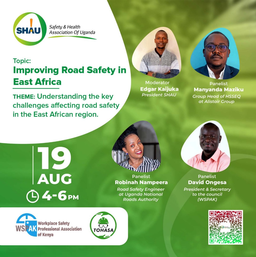 Do you know the number of people dying due to accidents on our roads?
The SHAU EHS Discourse brings you experts in transport Safety to enlighten us about safety on the road. 

16:00 to 18:00 hrs EAT, 19th August 2023.

Link 👉👉lnkd.in/du6fjgk4