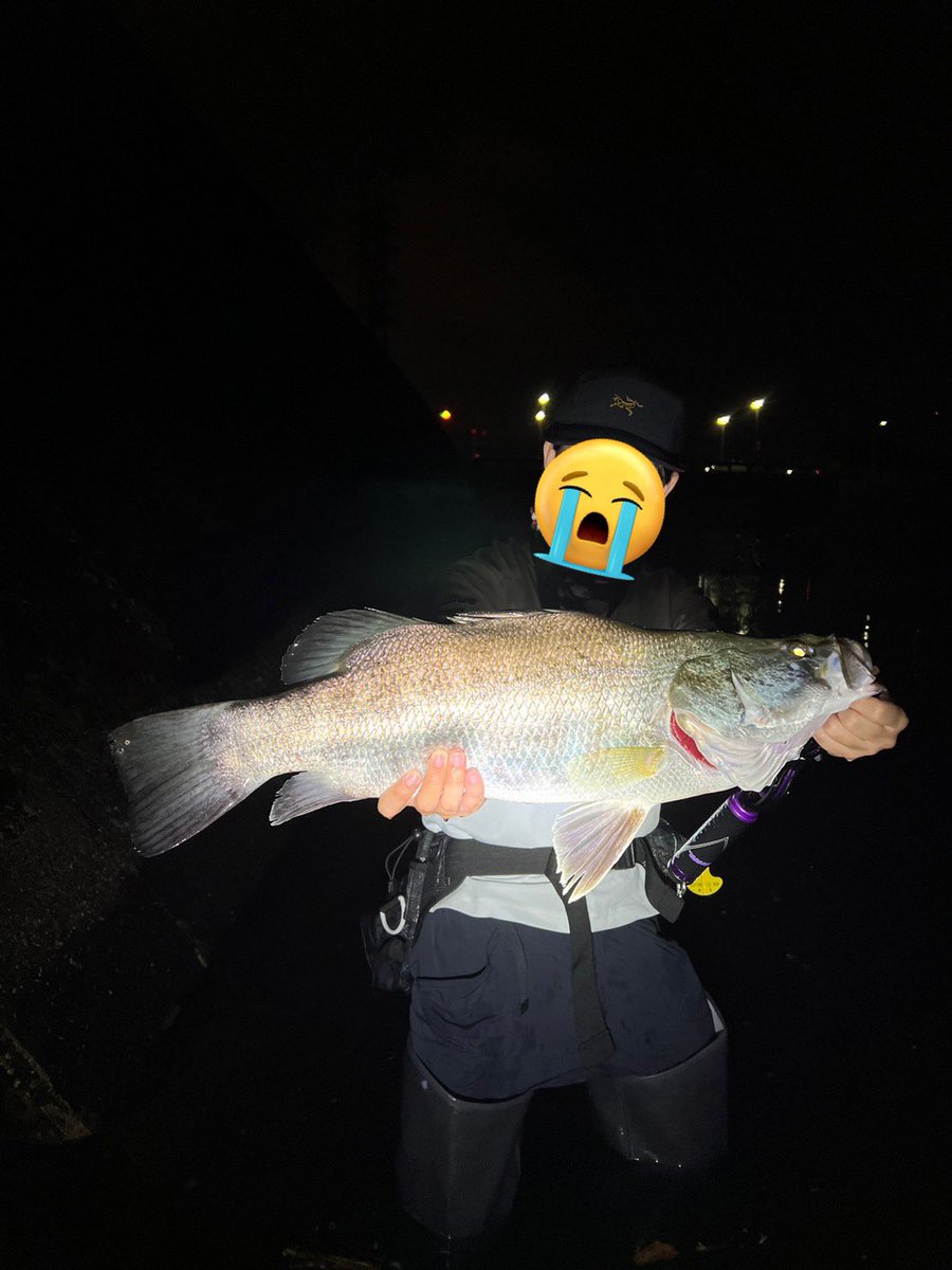 XM1xr's tweet photo. 高知アカメ遠征
台風の影響か河川、海ともにゴミが多く、水質も悪く、釣りにならない状況。
この1匹を釣るのに4年もかかりました。
＃アカメ
＃アーマージョイント190s https://t.co/LYP0vJf684