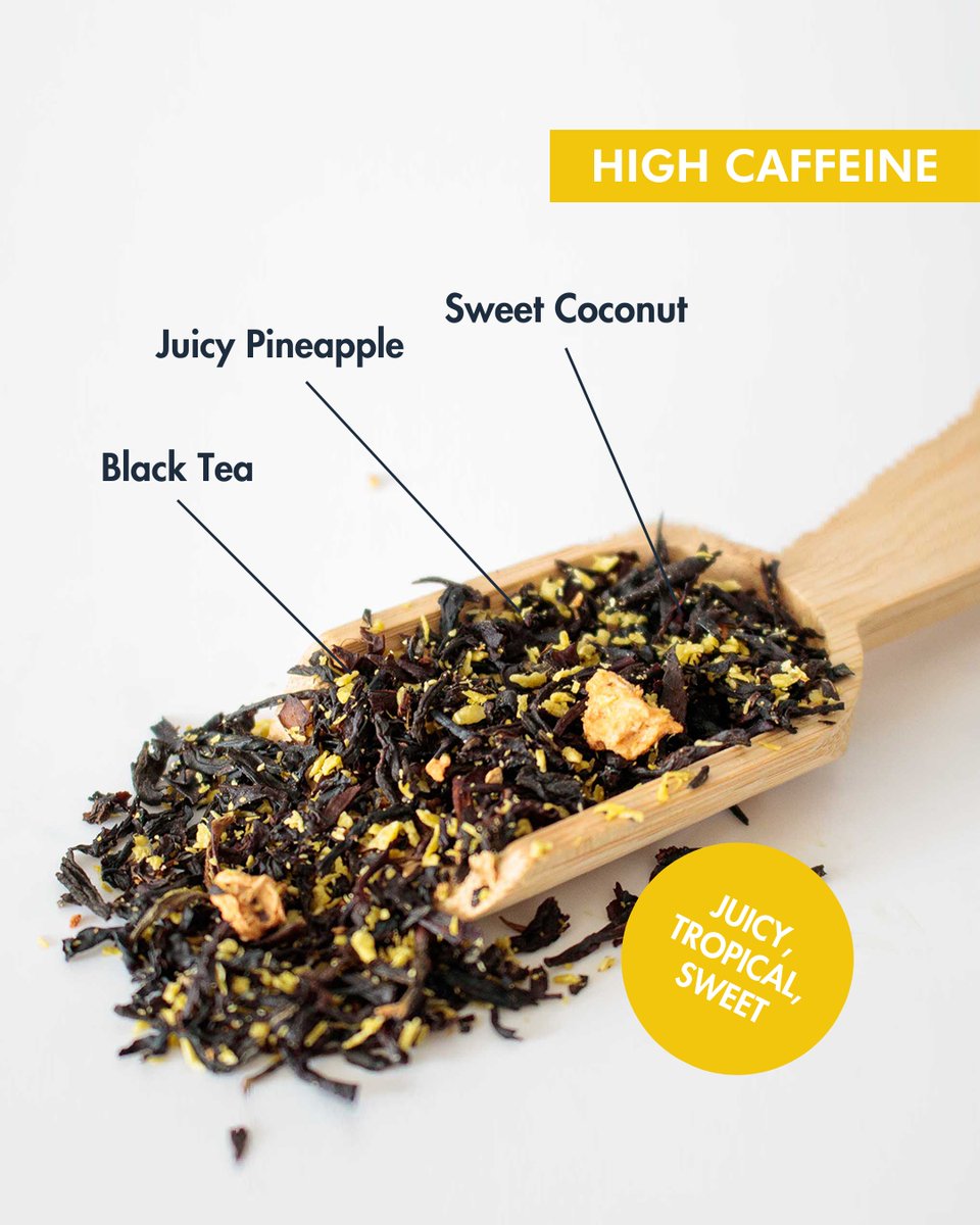 This tea is for you if:⁠
⁠
✅ you like Pina Coladas⁠
✅ getting caught in the rain⁠
✅ you're not into yoga⁠
✅ you have half a brain⁠
⁠
In Your Cup:⁠

🌿 Black Tea⁠
🍍Juicy Pineapple⁠
🥥 Sweet Coconut⁠
⚡️ High Caffeine Tea⁠
⁠
Cheers, hon! ⁠🥂