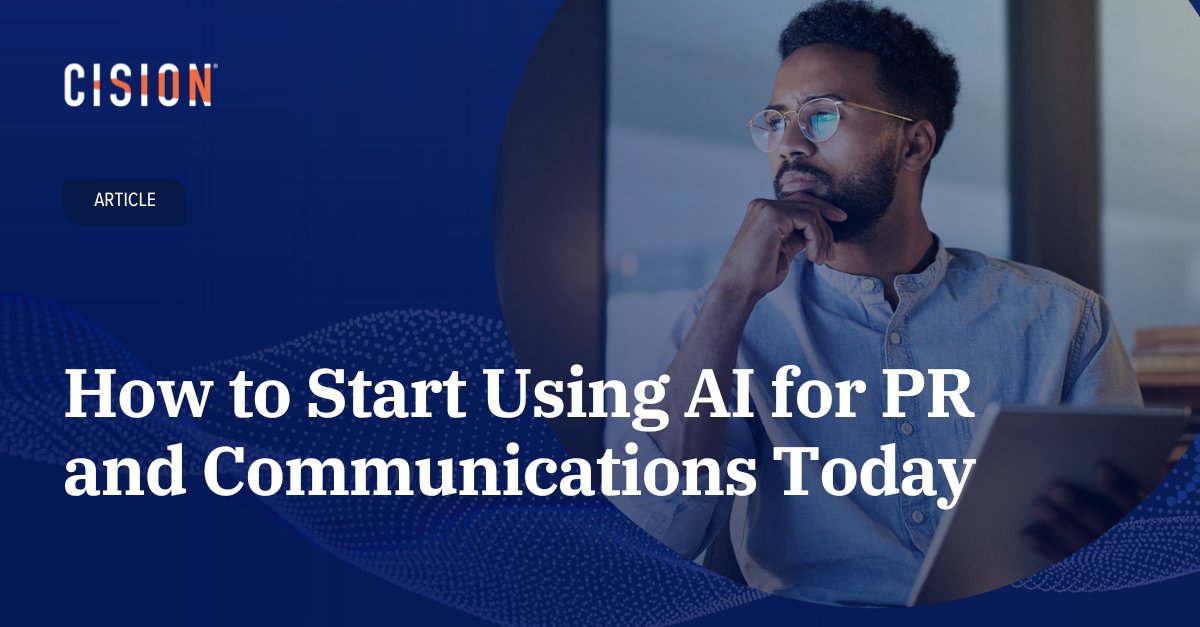 Cision's tweet image. Overwhelmed by generative #AI? Our six-step guide for #PR and #comms teams will help you get started with tools like ChatGPT today: cisn.co/3OKIGh4