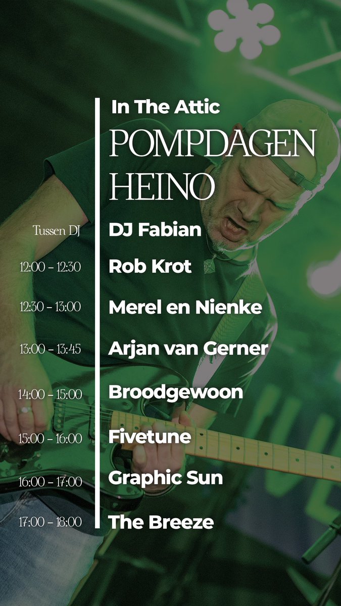Line up voor morgen!! Wees aanwezig! Be There!! <a href="/Pompdagen/">Pompdagen</a> Heino! 
12.00-18.00 fantastisch muzikaal feestje!!