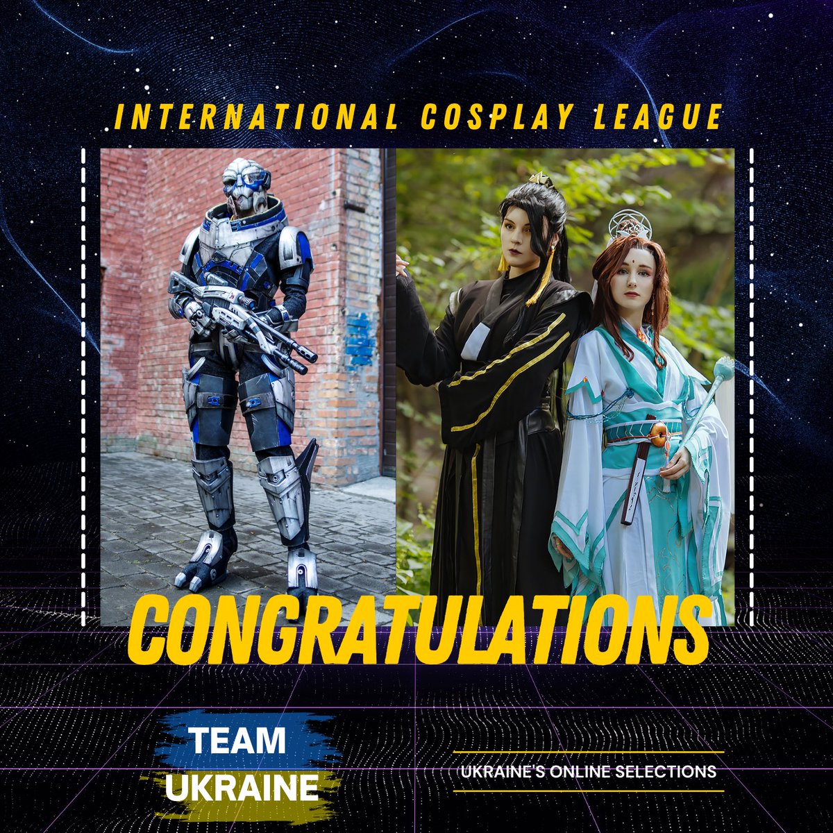 Please give a huge welcome to Team Ukraine! 🇺🇦

They’re @oliver_chest (IG) cosplaying Garrus from Mass Effect 3 and <a href="/essayinga/">не-кочан</a> (IG) and @alise_schtein (IG) cosplaying Shi Qingxuan and He Xuan from Heaven Official's Blessing.