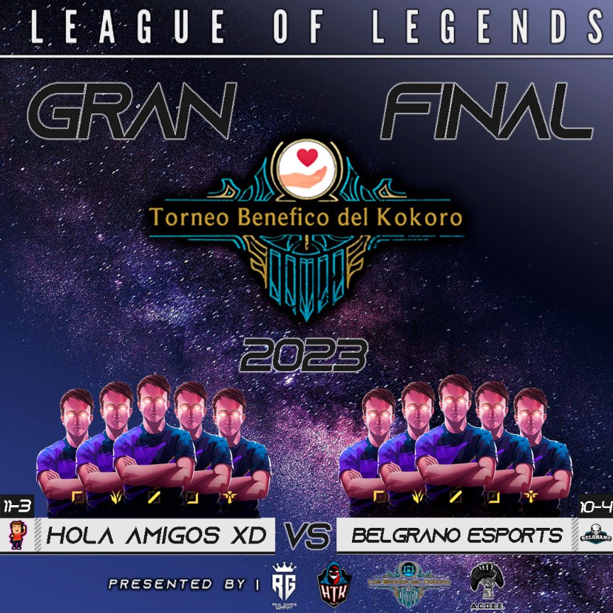 Ya tenemos a los Grandes Finalistas del #torneobenéfico 🔥

No te puedes quedar afuera en esta Gran Final en un Bo5👀

⚔️ <a href="/HOLAAMIGOSXD6/">Holaamigosxd</a>  vs <a href="/CABesportsok/">Belgrano Esports</a> 
⏱️ Viernes 18 - 18hrs CL 19hrs Arg
🖥️ twitch.tv/djarix94

Veni y apoya a tu equipo favorito para ser campeón🥇