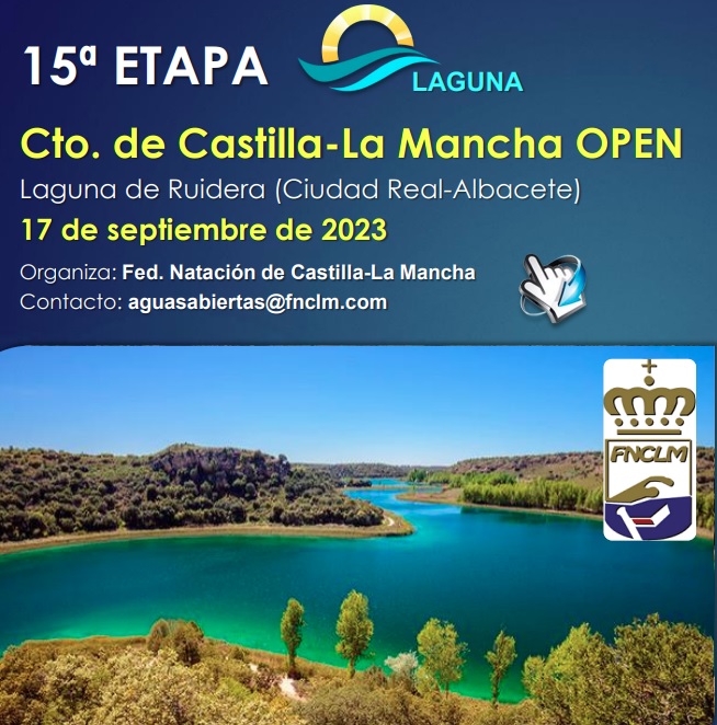 Los días 16 y 17 de Septiembre de 2023, se celebra en <a href="/PNLagRuidera/">Parque Natural de las Lagunas de Ruidera</a>,  Ciudad Real (Lagunas de Ruidera - Laguna del Rey) Cto. de Castilla-La Mancha OPEN de Aguas Abiertas, etapa 15 del Tour Aguas Abiertas de la <a href="/RFEN_Oficial/">RFEN</a> +info en el hilo 👇