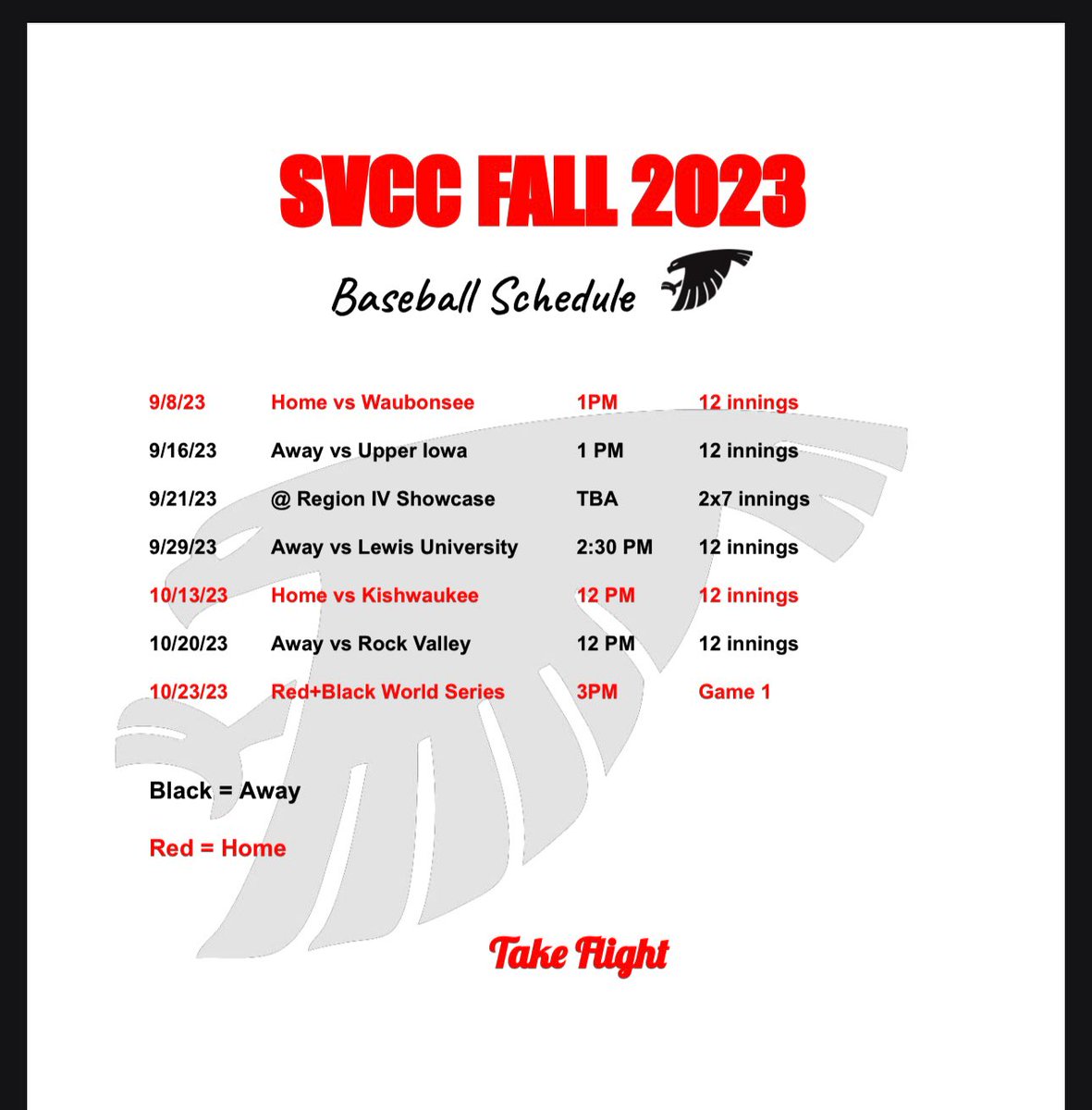 Our Fall game schedule is here.  Come on out and catch the Skyhawks in action this fall.  Great opportunities for our guys to take the field in front of multiple 4 year schools.