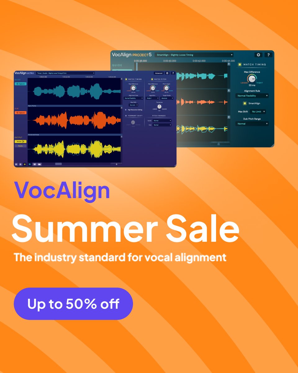 This summer, make vocal processing a breeze with up to 50% off VocAlign, the go-to tool for vocal alignment. bit.ly/3OUsSti