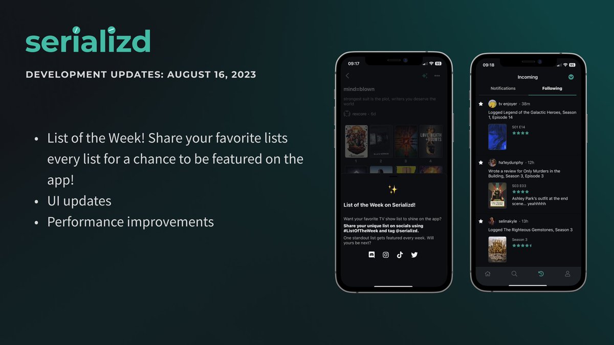 serializd's tweet image. Small update today! ✨

New feature: List of the Week!

I want to highlight the creative lists people make. Every week, a new list will be selected and featured on the app under the Search page. To nominate a list, use #ListOfTheWeek and tag @serializd!