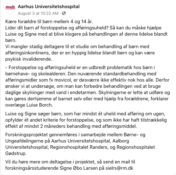 missmunter's tweet image. Som mor til barn, der tidligere har lidt af afførings-#inkontinens, er jeg lettet over at se, at der forskes i behandling. Kender du nogen, så tag fat i forskerne #dkforsk #brydtabuet @KontinensDK og lad mig så bare indrømme, at jeg dengang ikke troede på mit eget barn, hvilket &amp;gt;
