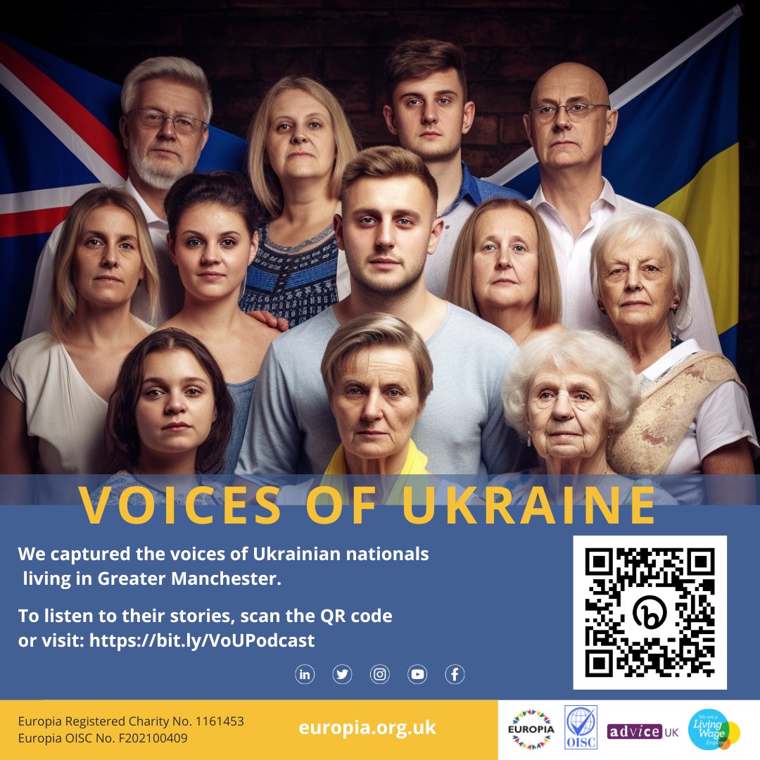 💛💙 #Listen to our #VoicesofUkraine #podcast is now #live! 

👉🏻To listen to our podcast, simply scan the QR code or visit: europia.org.uk/support-advice…

The #podcast is available on #Spotify, #Amazon Music and #Apple Podcasts