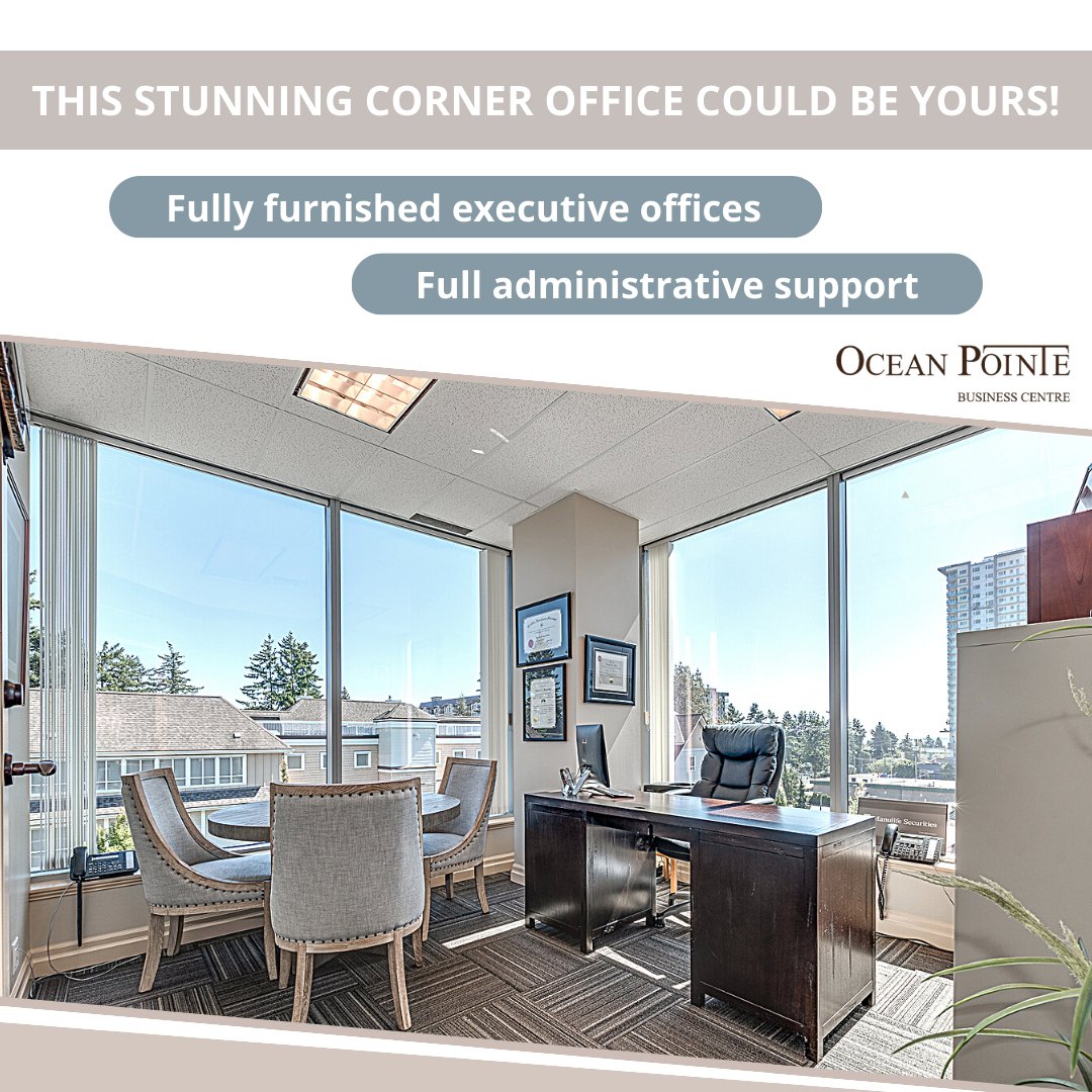 OceanPointeBC's tweet photo. Need a new home for your business?
At OPCB our Executive Packages include a fully furnished, turnkey office – including full office support.
All you have to do is bring your laptop!
📞604.542.2445
https://t.co/5IfeN1A3tu
#executiveofficespace #officeforlease #businesssupport https://t.co/uVMCoxfSsI